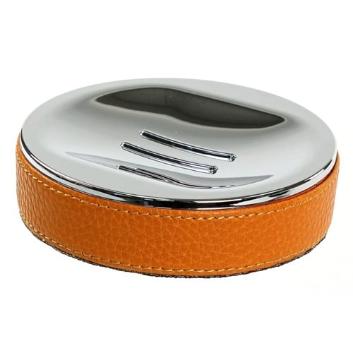 Round Soap Dish Made From Faux Leather In Orange Finish Gedy AC11-67